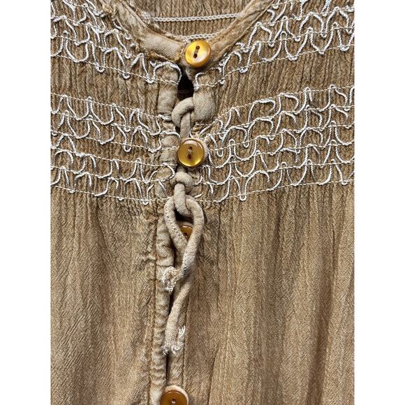 Anandas Collection Sleeveless Dress OSFA Womens Tan Embroidered Beach Button - Picture 6 of 7